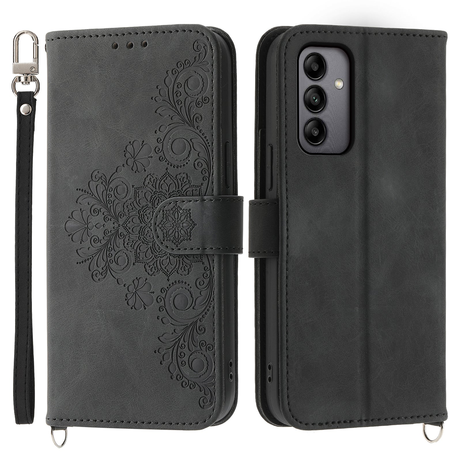 For Samsung Galaxy A05s 4G Leather Case Imprinted Stand Wallet Phone Cover with 2 Straps For Samsung Galaxy A05s 4G Leather Case Imprinted Stand Wallet Phone Cover with 2 Straps